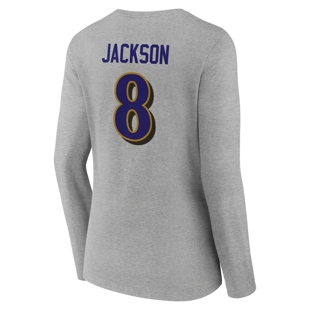 Baltimore Ravens  Lamar Jackson  Women's Icon Player Name & Number Long Sleeve V-Neck T-Shirt