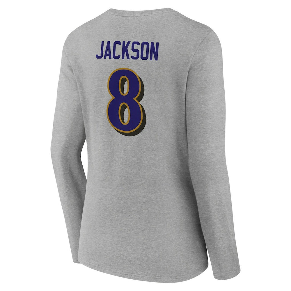 Baltimore Ravens  Lamar Jackson  Women's Icon Player Name & Number Long Sleeve V-Neck T-Shirt