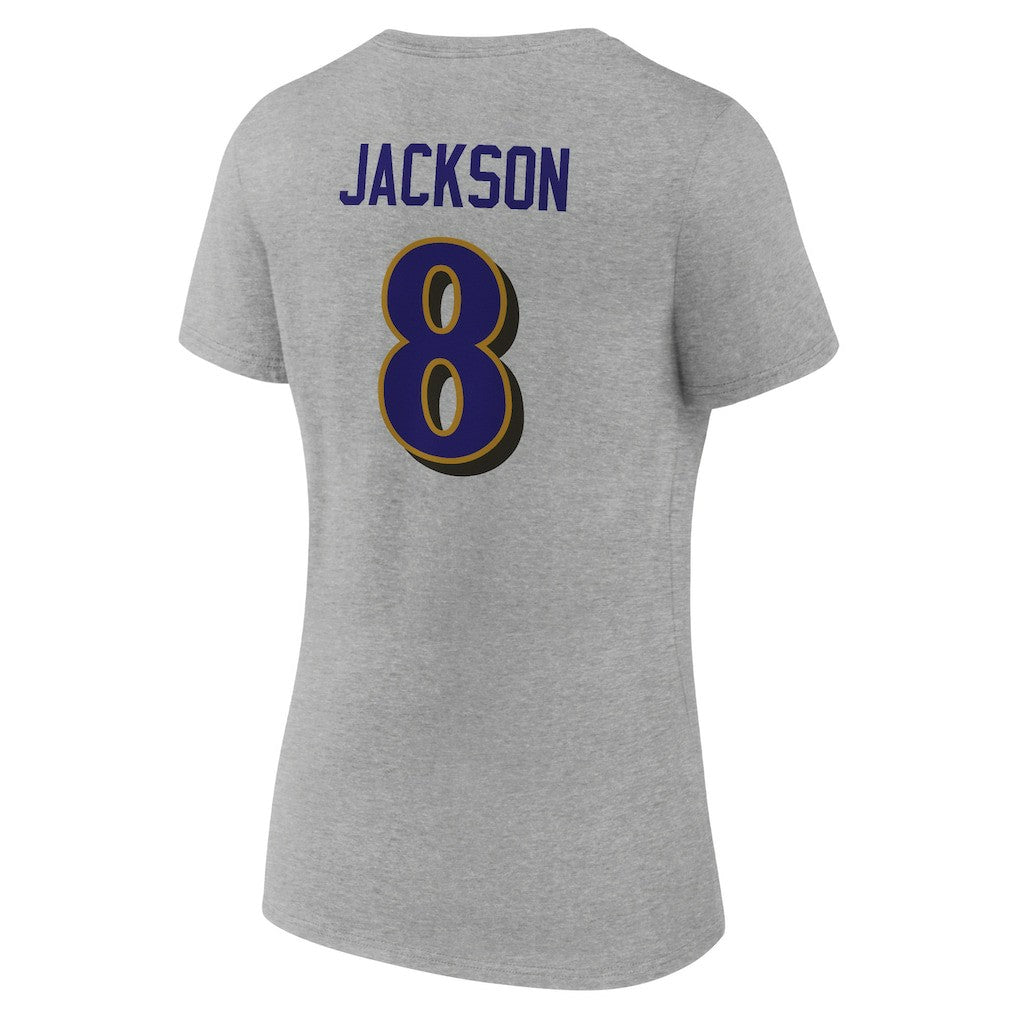 Baltimore Ravens  Lamar Jackson  Women's Icon Player Name & Number V-Neck T-Shirt