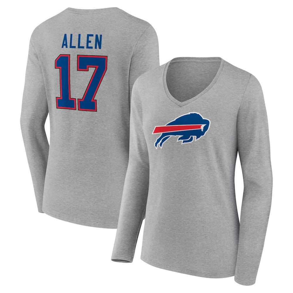 Buffalo Bills  Josh Allen  Women's Icon Player Name & Number Long Sleeve V-Neck T-Shirt