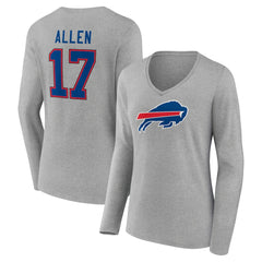 Buffalo Bills  Josh Allen  Women's Icon Player Name & Number Long Sleeve V-Neck T-Shirt
