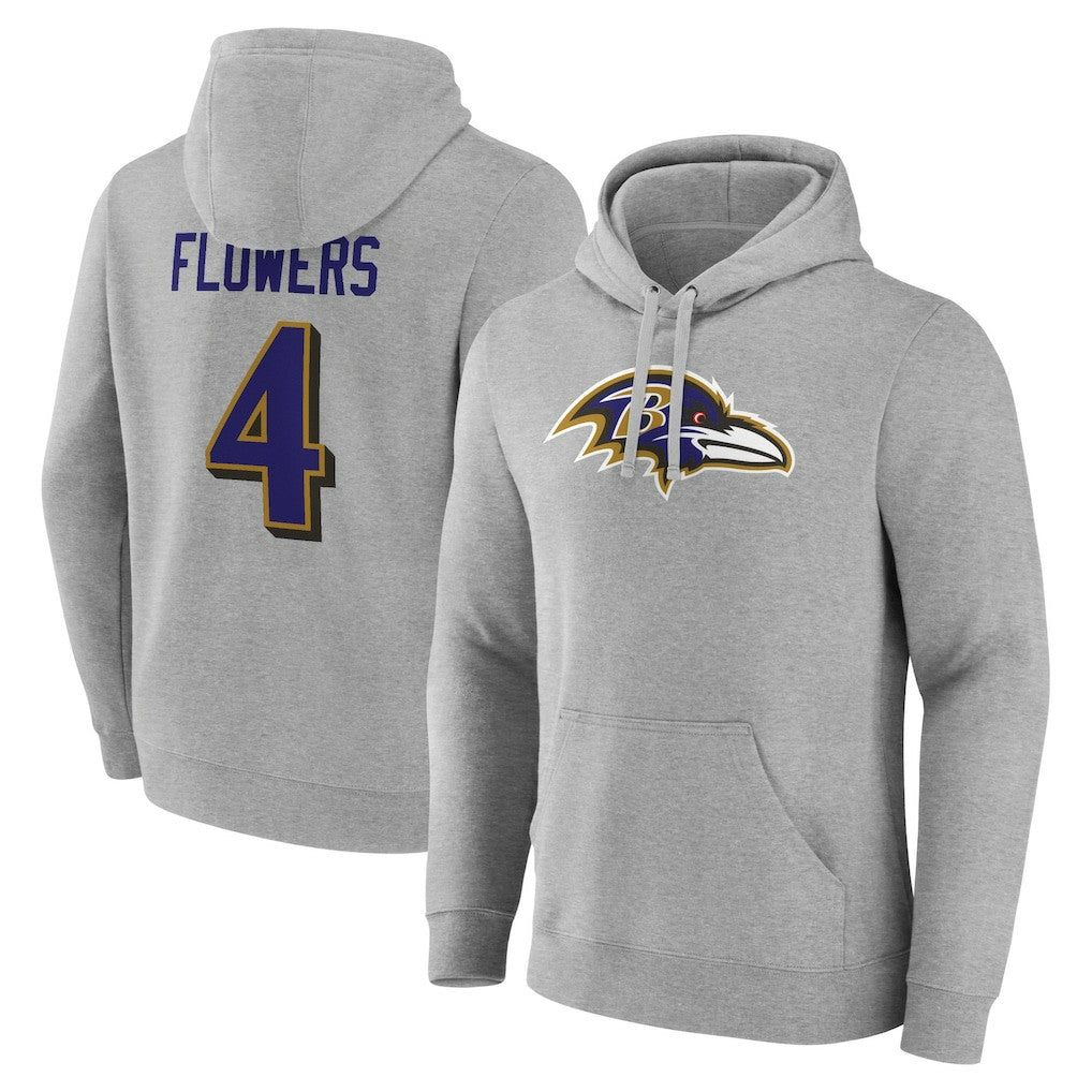 Baltimore Ravens  Zay Flowers  Icon Player Name & Number Pullover Hoodie