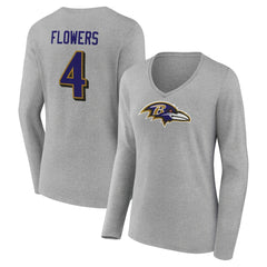 Baltimore Ravens  Zay Flowers  Women's Icon Player Name & Number Long Sleeve V-Neck T-Shirt