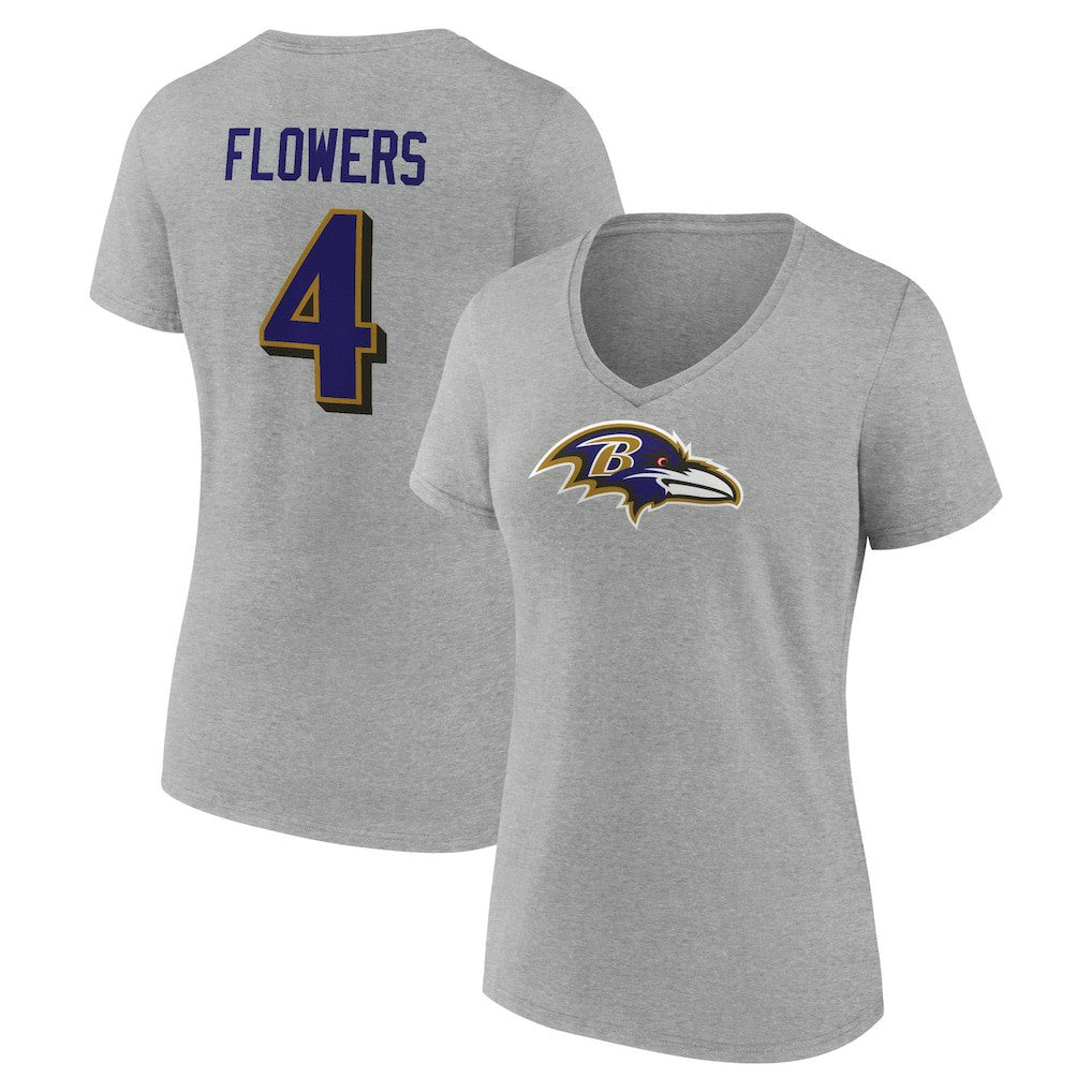 Baltimore Ravens  Zay Flowers  Women's Icon Player Name & Number V-Neck T-Shirt