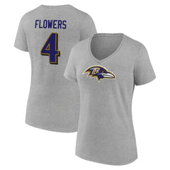 Baltimore Ravens  Zay Flowers  Women's Icon Player Name & Number V-Neck T-Shirt