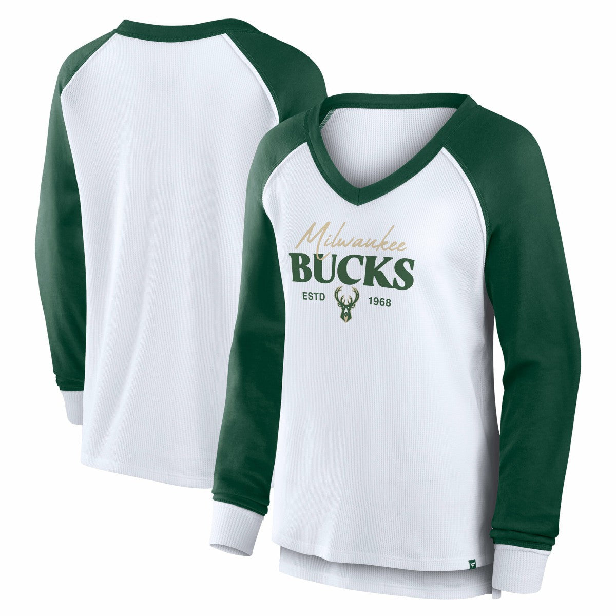 Milwaukee Bucks Women's Open Lane Waffle Long Sleeve V-Neck T-Shirt Discount
