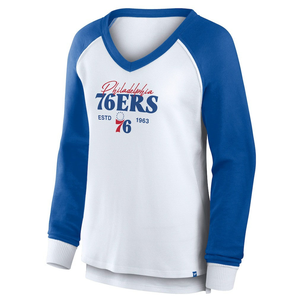 Philadelphia 76ers Women's Open Lane Waffle Long Sleeve V-Neck T-Shirt New