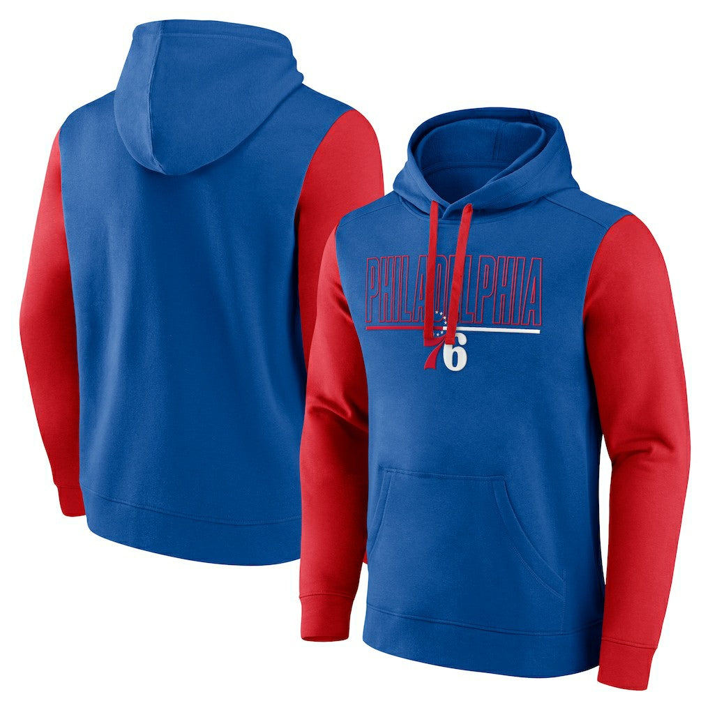 Philadelphia 76ers Logo Athletic Outline Colorblock Pullover Hoodie On Sale