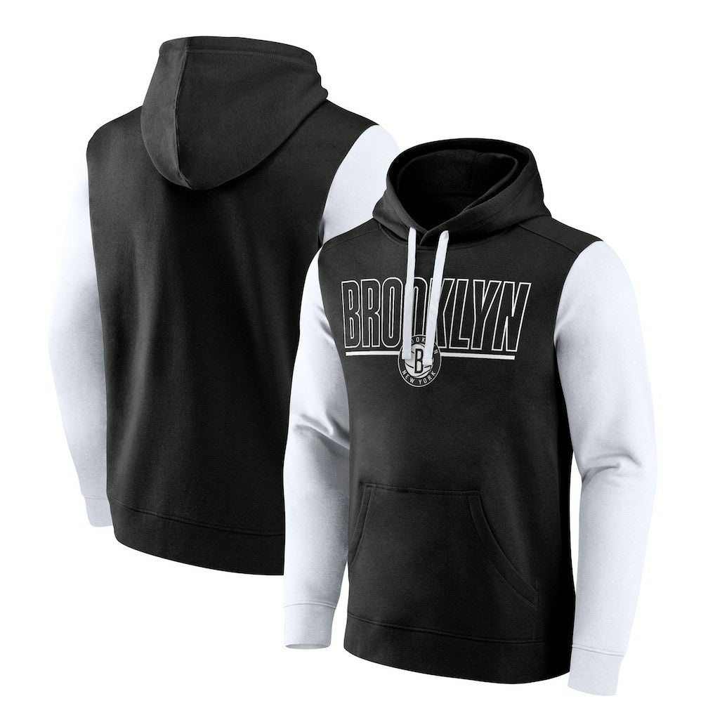 Brooklyn Nets Logo Athletic Outline Colorblock Pullover Hoodie Discount