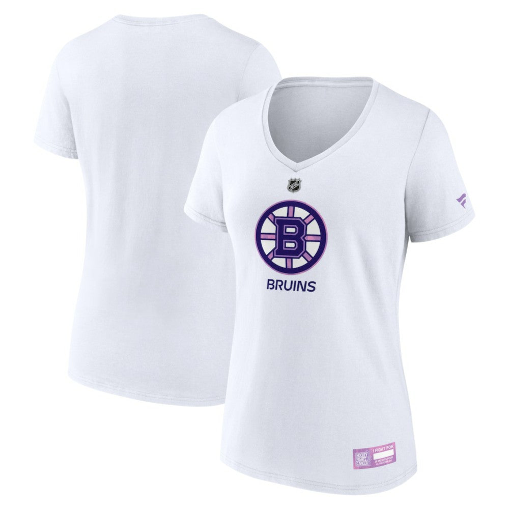 Boston Bruins Fanatics Women's 2024 Hockey Fights Cancer V-Neck T-Shirt Outlet