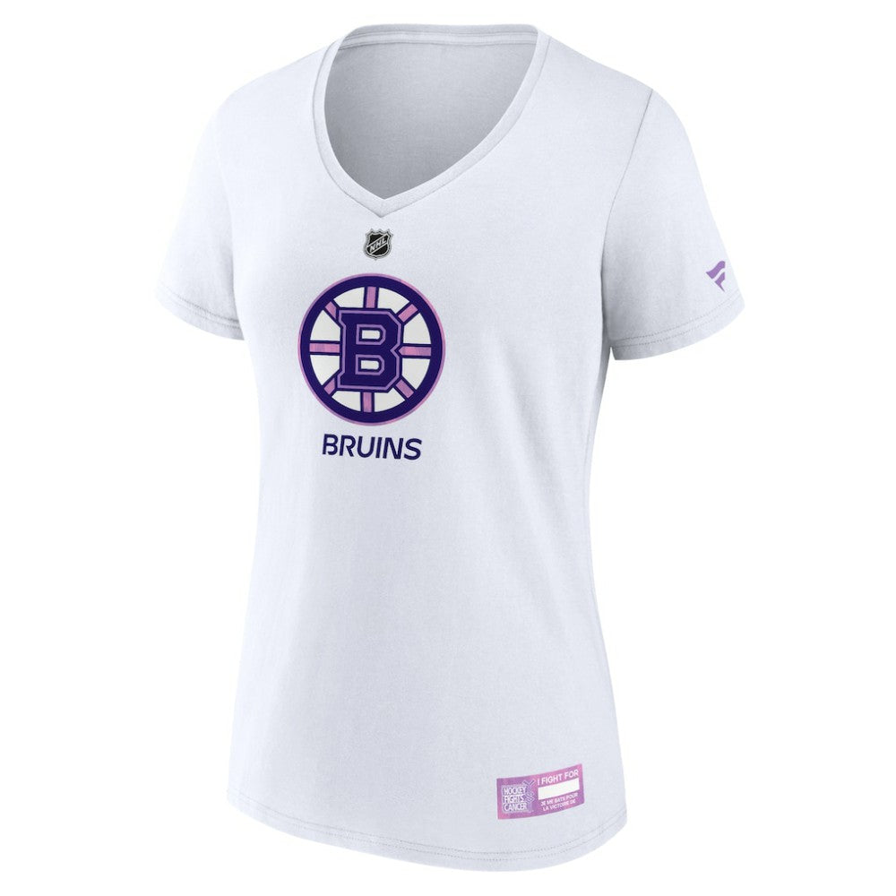 Boston Bruins Fanatics Women's 2024 Hockey Fights Cancer V-Neck T-Shirt Outlet