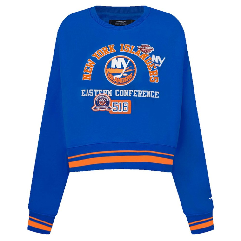 New York Islanders Pro Standard Women's Area Code Cropped Pullover Sweatshirt Online