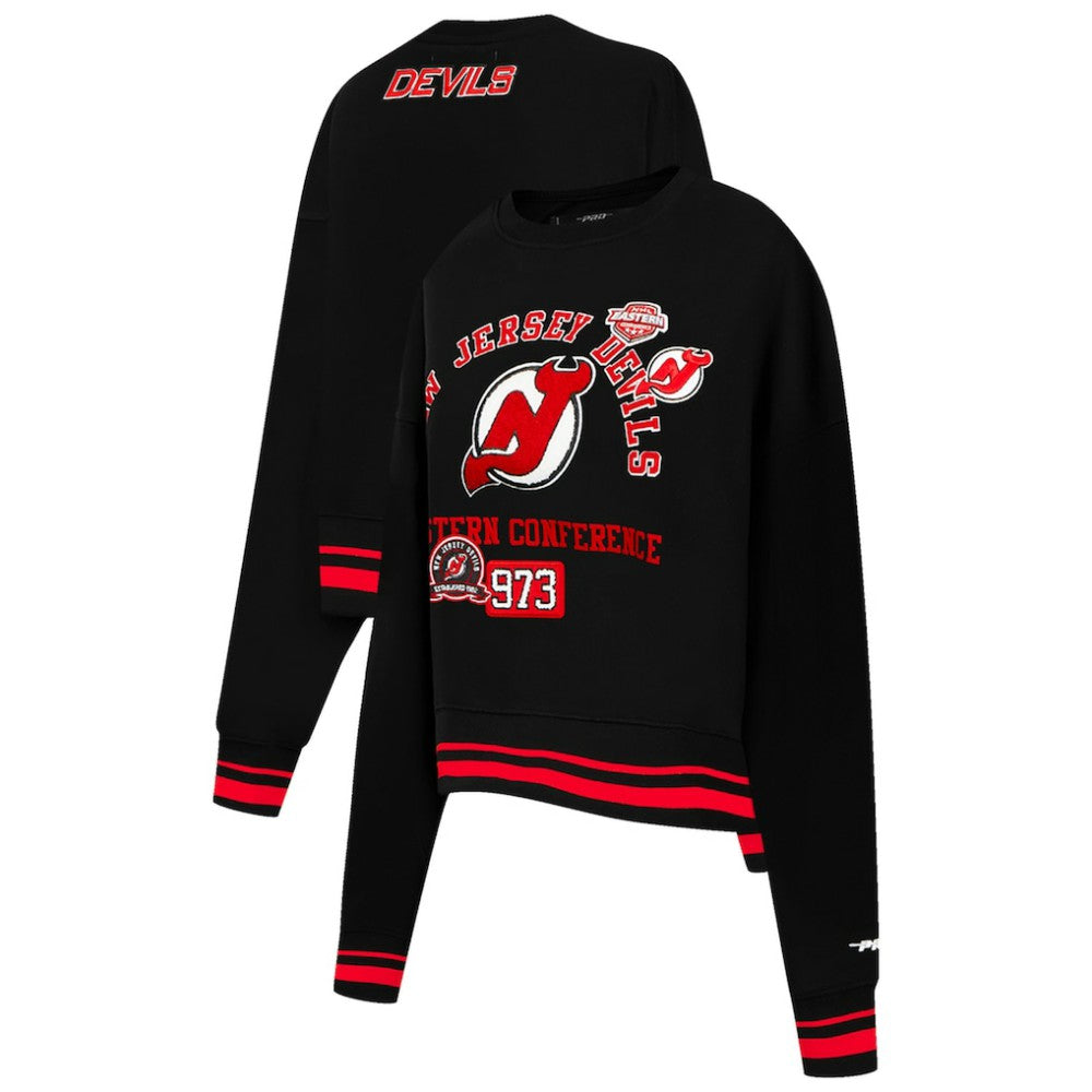 New Jersey Devils Pro Standard Women's Area Code Cropped Pullover Sweatshirt Outlet