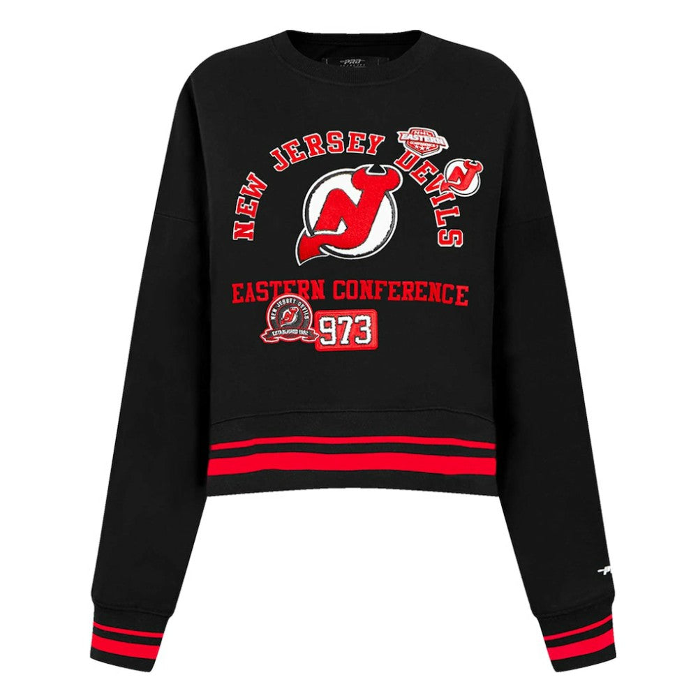 New Jersey Devils Pro Standard Women's Area Code Cropped Pullover Sweatshirt Outlet
