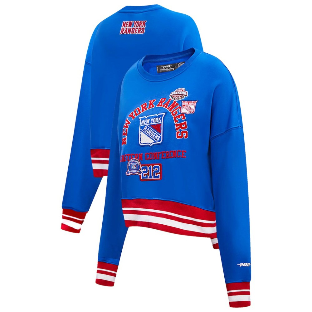 New York Rangers Pro Standard Women's Area Code Cropped Pullover Sweatshirt Outlet
