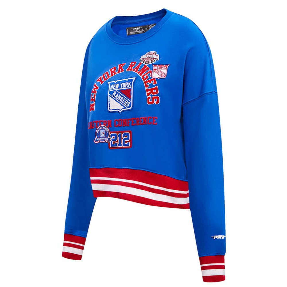 New York Rangers Pro Standard Women's Area Code Cropped Pullover Sweatshirt Outlet