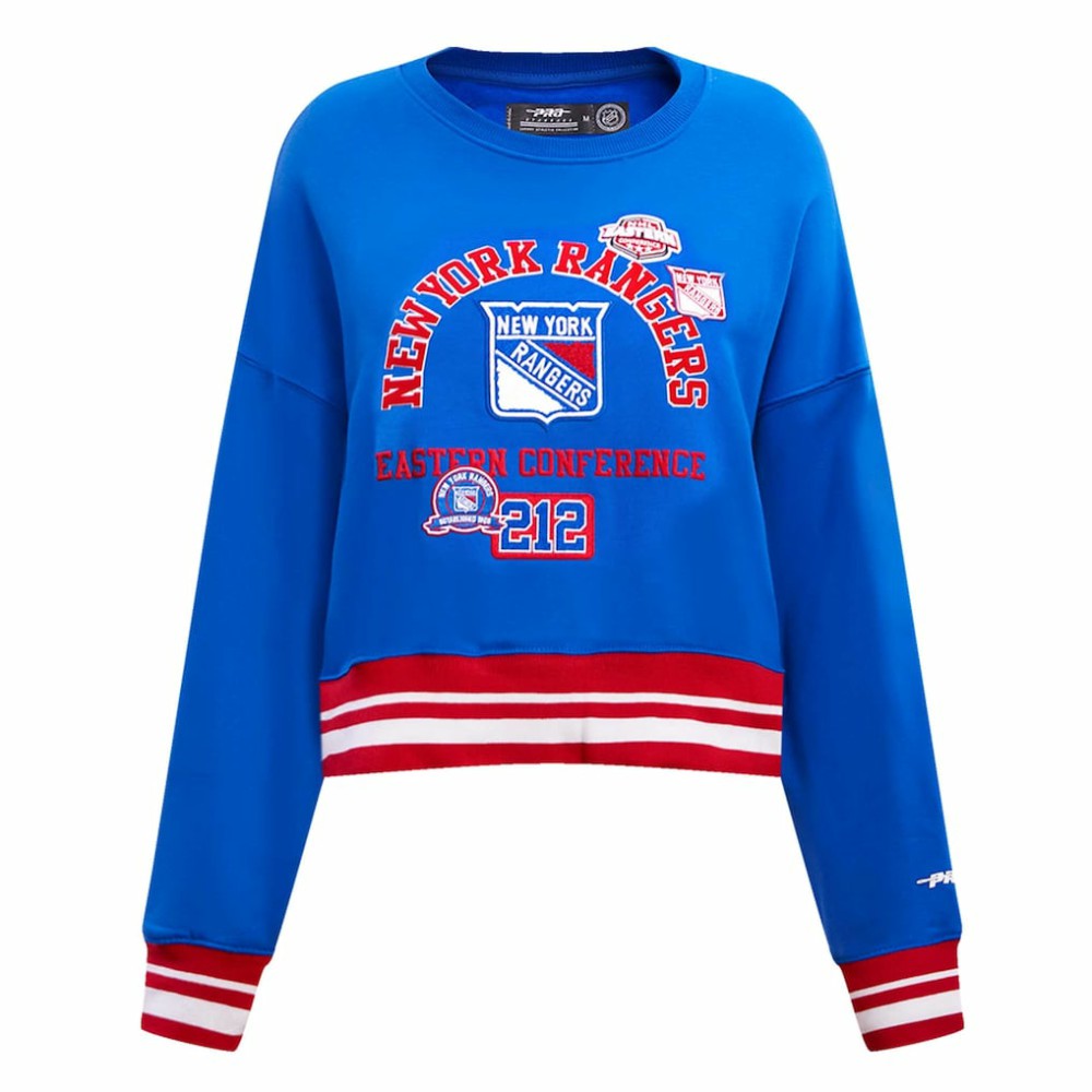 New York Rangers Pro Standard Women's Area Code Cropped Pullover Sweatshirt Outlet
