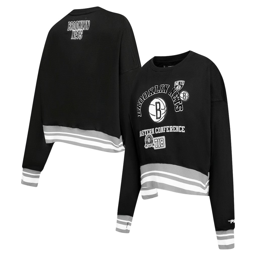 Brooklyn Nets Pro Standard Women's Area Code Cropped Pullover Sweatshirt For Sale