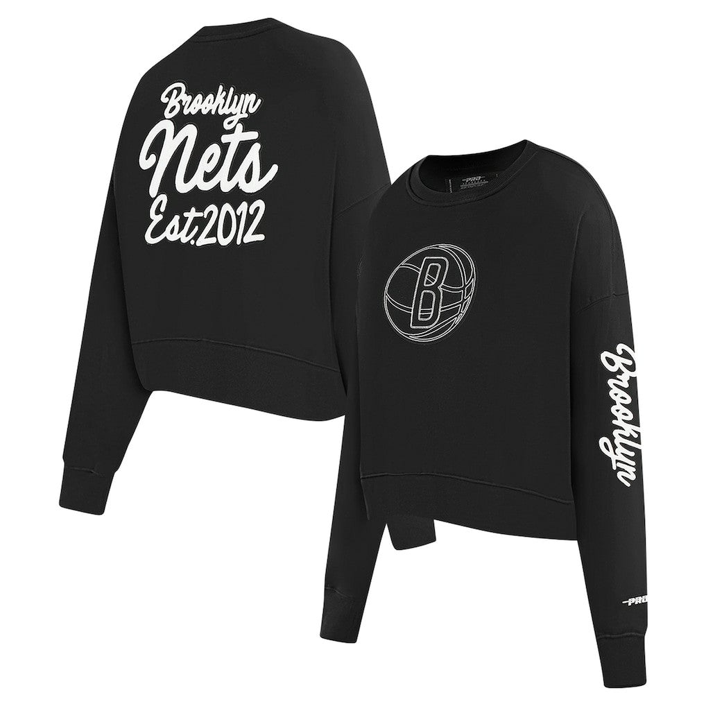 Brooklyn Nets Pro Standard Women's Paint The City Cropped Pullover Sweatshirt New