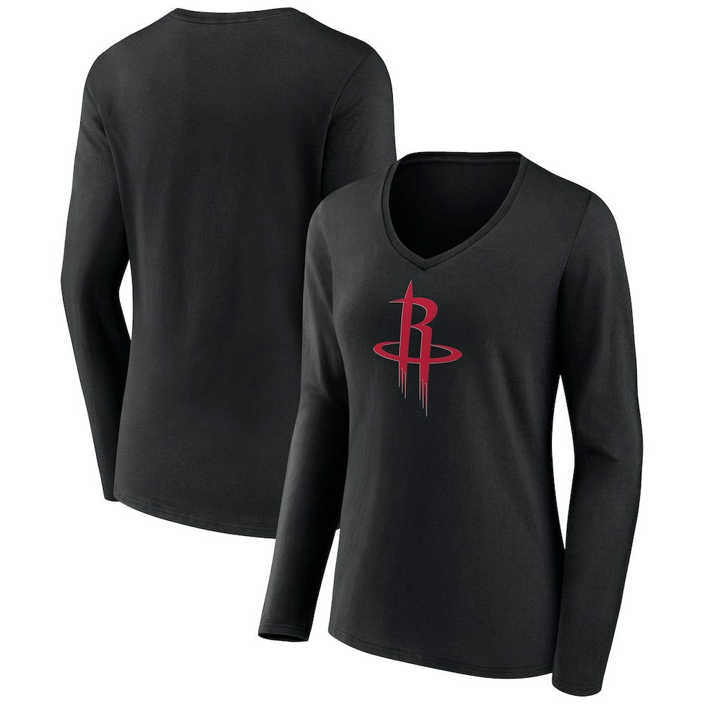 Houston Rockets Women's Primary Logo Long Sleeve V-Neck T-Shirt Outlet