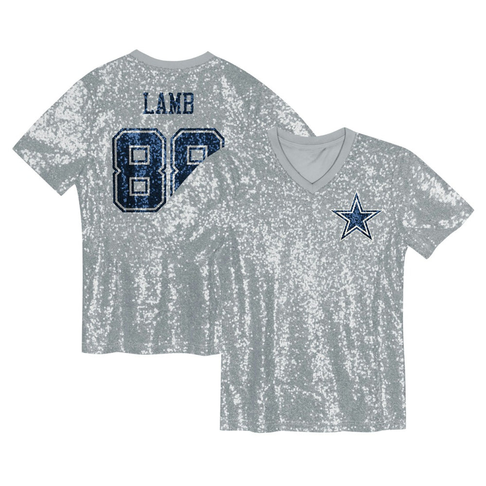 Dallas Cowboys  CeeDee Lamb  Girls Youth Sequin V-Neck Fashion Jersey