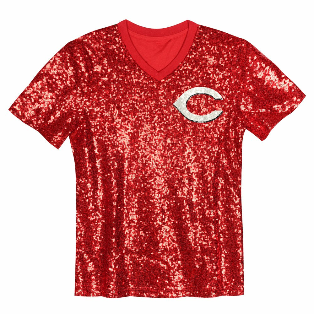 Elly De La Cruz Cincinnati Reds Juniors Name & Number Sequin V-Neck Top | MLB On Sale