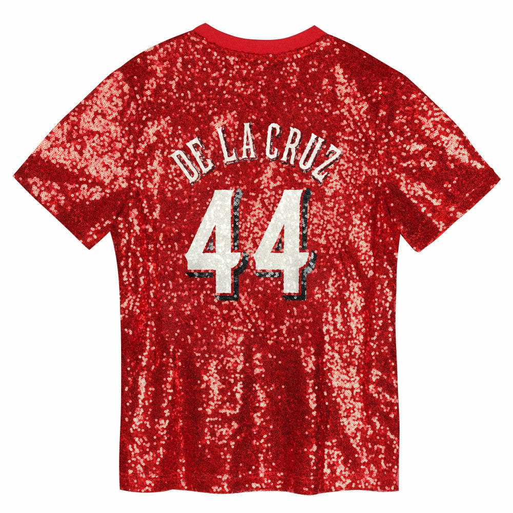 Elly De La Cruz Cincinnati Reds Juniors Name & Number Sequin V-Neck Top | MLB On Sale