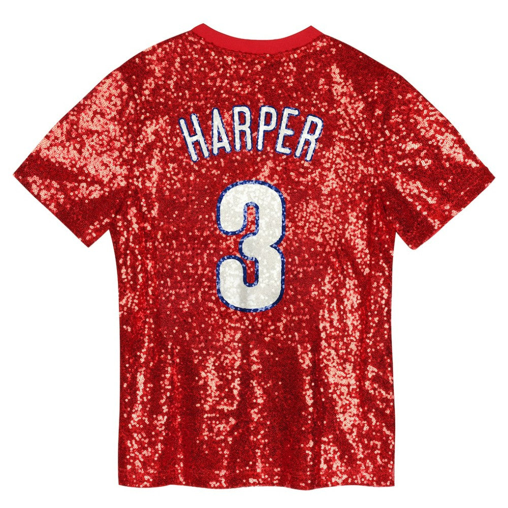Bryce Harper Philadelphia Phillies Juniors Name & Number Sequin V-Neck Top | MLB Near me