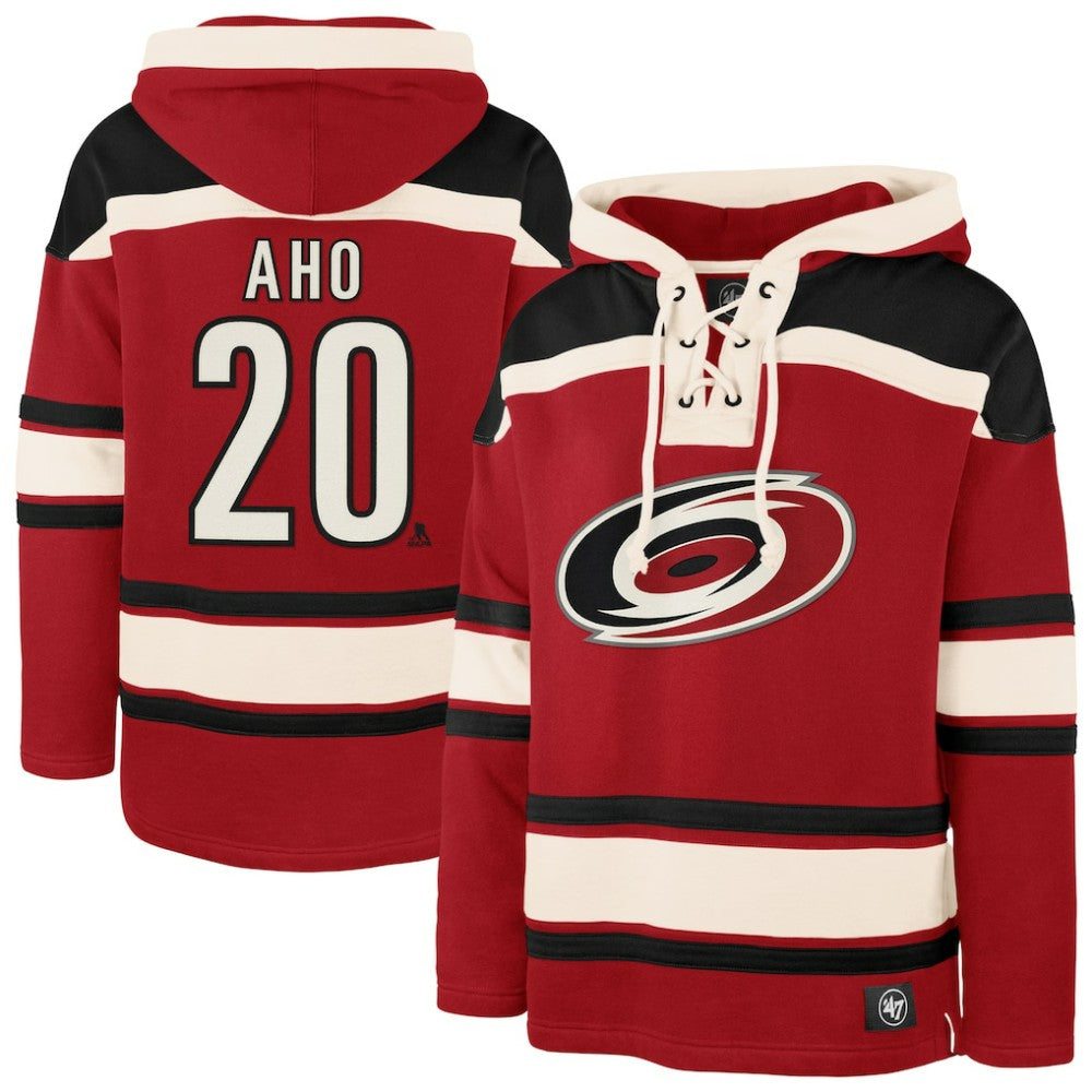 Sebastian Aho Carolina Hurricanes '47 Player Name & Number Lacer Pullover Hoodie For Sale