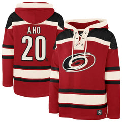 Sebastian Aho Carolina Hurricanes '47 Player Name & Number Lacer Pullover Hoodie For Sale