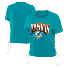 Miami Dolphins  WEAR by Erin Andrews Women's Lace Up Side Modest Cropped T-Shirt