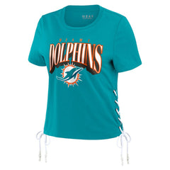 Miami Dolphins  WEAR by Erin Andrews Women's Lace Up Side Modest Cropped T-Shirt