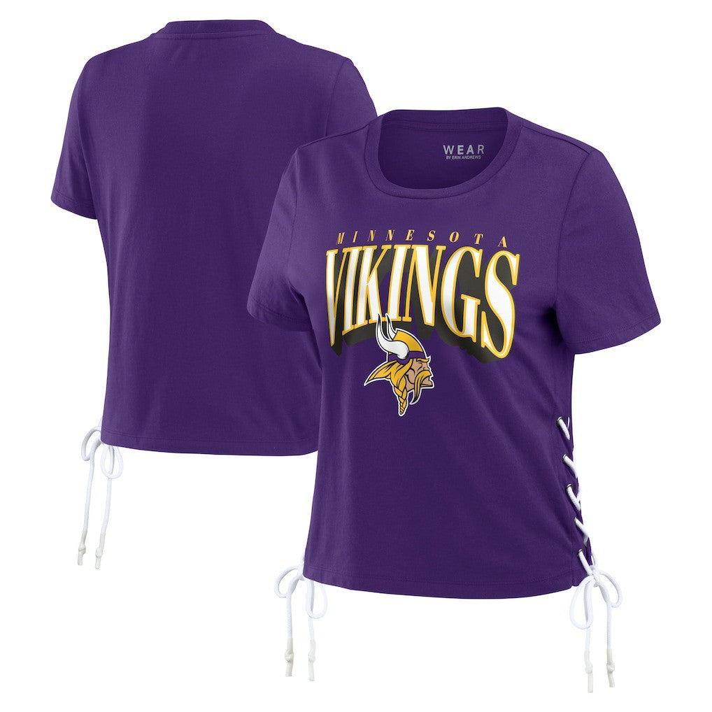 Minnesota Vikings  WEAR by Erin Andrews Women's Lace Up Side Modest Cropped T-Shirt