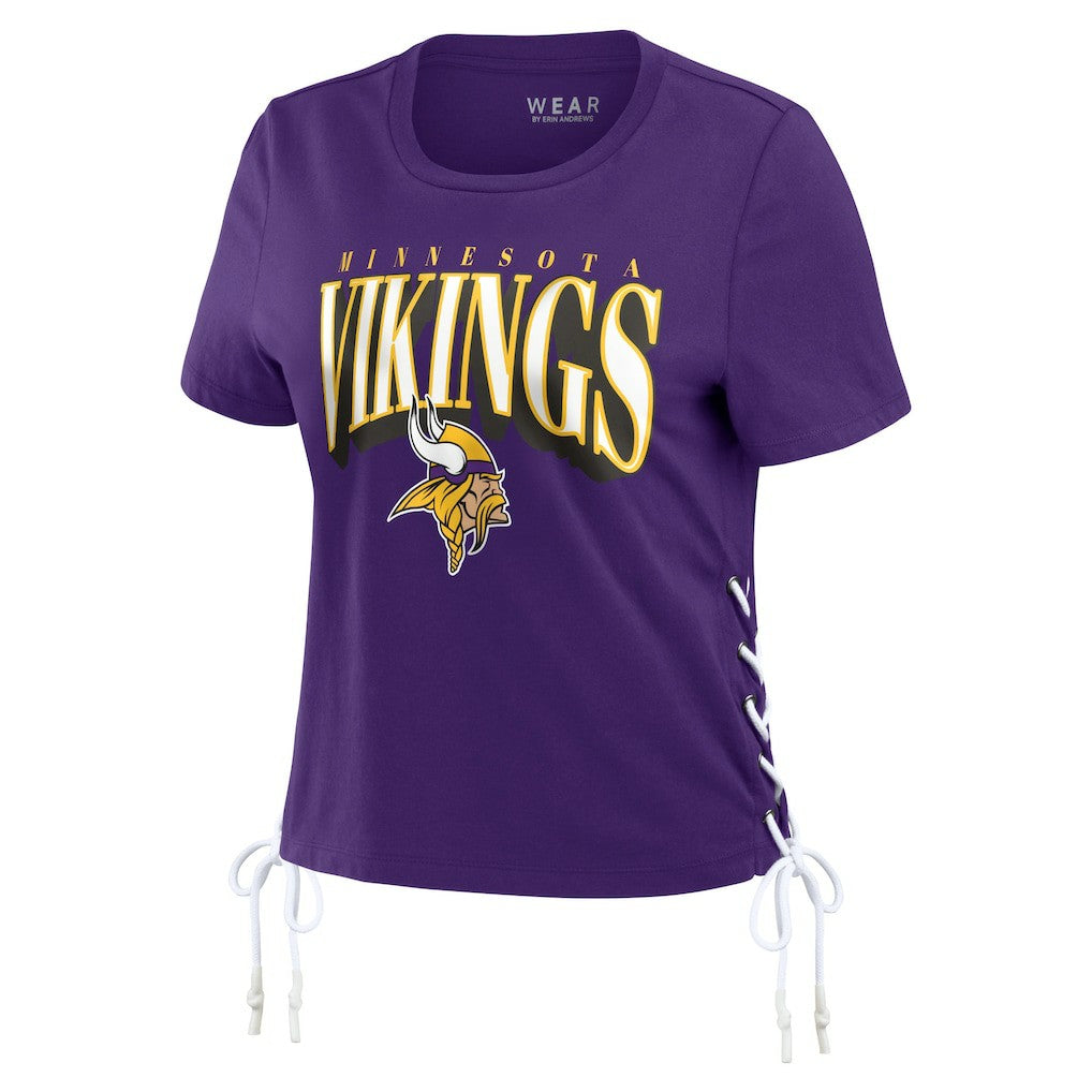 Minnesota Vikings  WEAR by Erin Andrews Women's Lace Up Side Modest Cropped T-Shirt