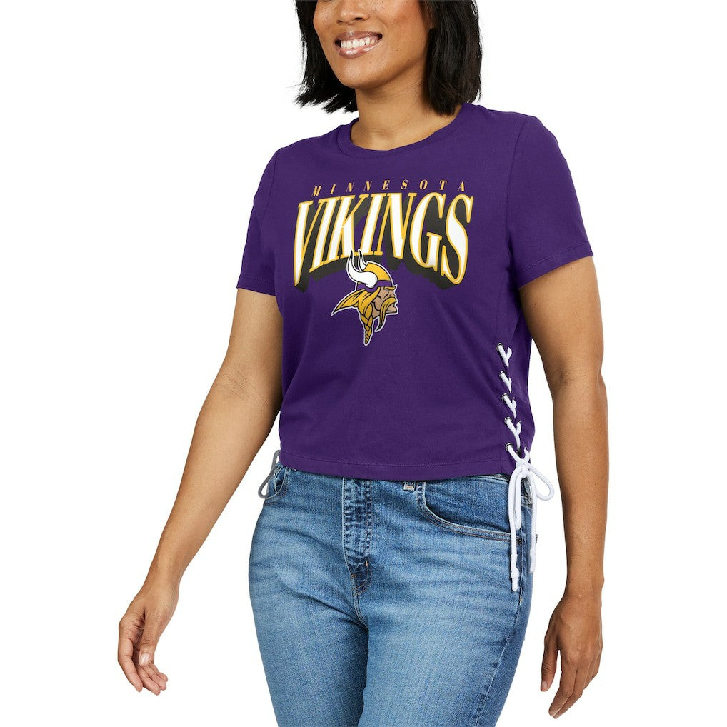 Minnesota Vikings  WEAR by Erin Andrews Women's Lace Up Side Modest Cropped T-Shirt