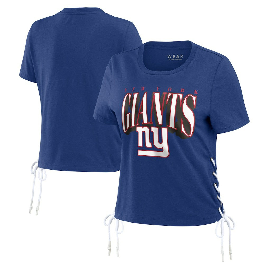 New York Giants  WEAR by Erin Andrews Women's Lace Up Side Modest Cropped T-Shirt