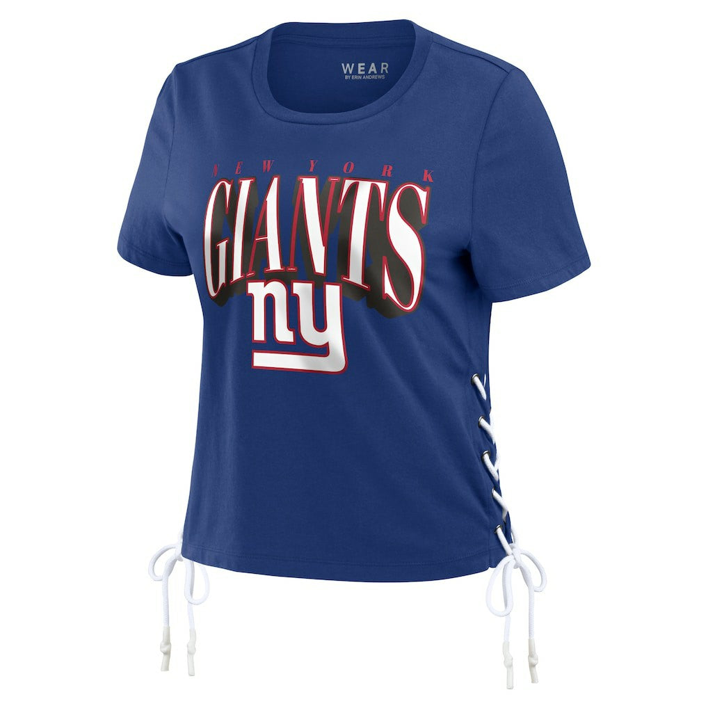 New York Giants  WEAR by Erin Andrews Women's Lace Up Side Modest Cropped T-Shirt