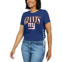 New York Giants  WEAR by Erin Andrews Women's Lace Up Side Modest Cropped T-Shirt