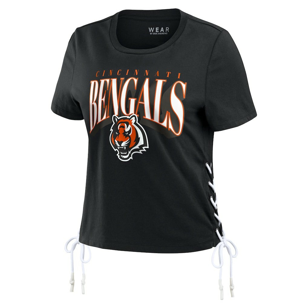 Cincinnati Bengals  WEAR by Erin Andrews Women's Lace Up Side Modest Cropped T-Shirt
