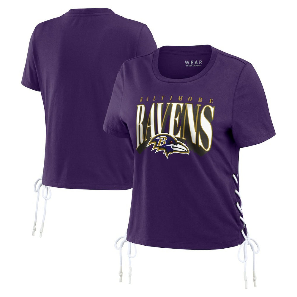 Baltimore Ravens  WEAR by Erin Andrews Women's Lace Up Side Modest Cropped T-Shirt