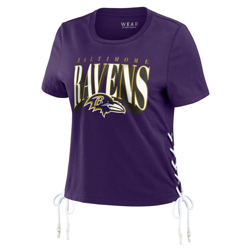 Baltimore Ravens  WEAR by Erin Andrews Women's Lace Up Side Modest Cropped T-Shirt
