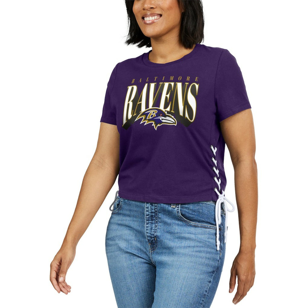 Baltimore Ravens  WEAR by Erin Andrews Women's Lace Up Side Modest Cropped T-Shirt