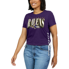 Baltimore Ravens  WEAR by Erin Andrews Women's Lace Up Side Modest Cropped T-Shirt