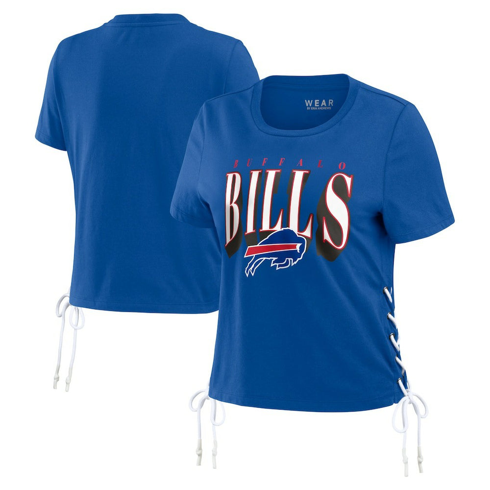 Buffalo Bills  WEAR by Erin Andrews Women's Lace Up Side Modest Cropped T-Shirt