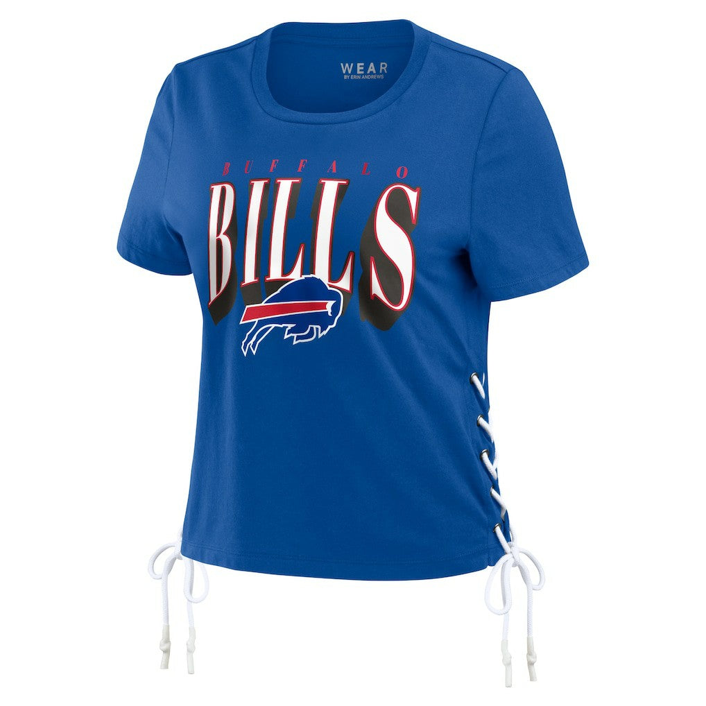 Buffalo Bills  WEAR by Erin Andrews Women's Lace Up Side Modest Cropped T-Shirt