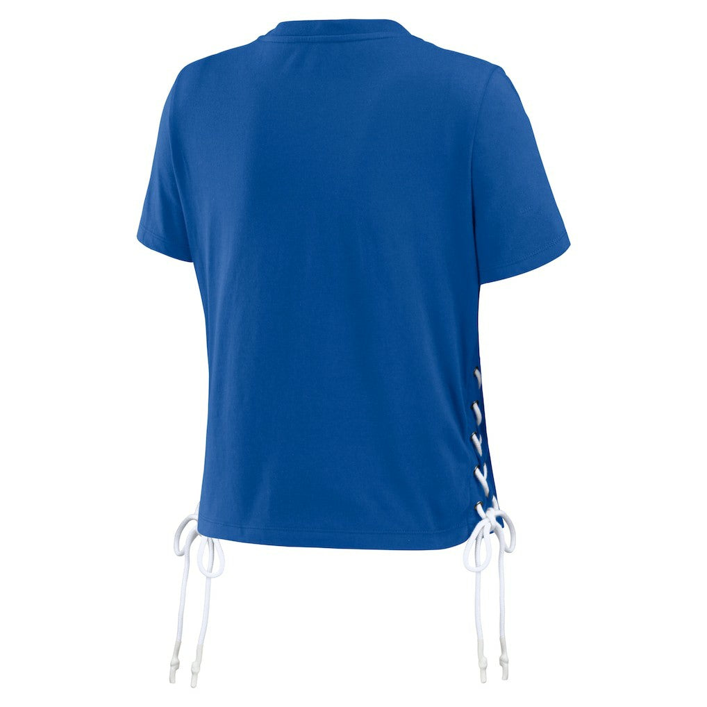 Buffalo Bills  WEAR by Erin Andrews Women's Lace Up Side Modest Cropped T-Shirt