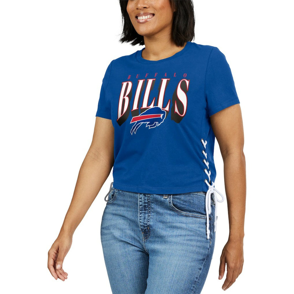Buffalo Bills  WEAR by Erin Andrews Women's Lace Up Side Modest Cropped T-Shirt