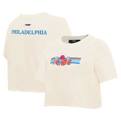 Philadelphia 76ers Pro Standard Women's Retro Striper SJ Cropped Boxy T-Shirt On Sale