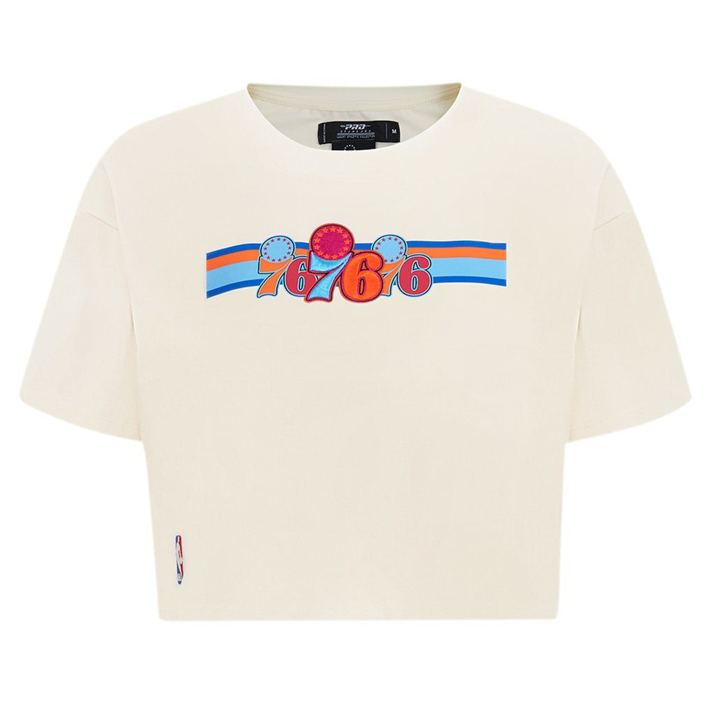 Philadelphia 76ers Pro Standard Women's Retro Striper SJ Cropped Boxy T-Shirt On Sale