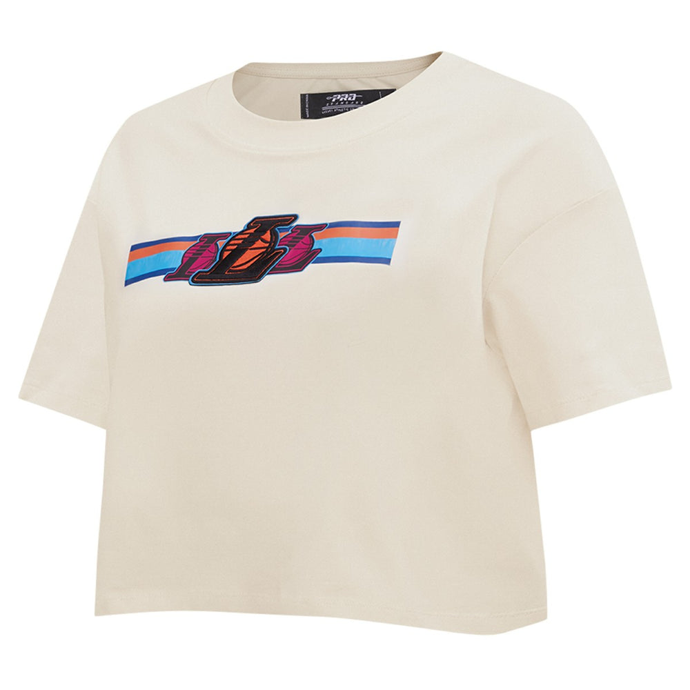 Los Angeles Lakers Pro Standard Women's Retro Striper SJ Cropped Boxy T-Shirt On Sale